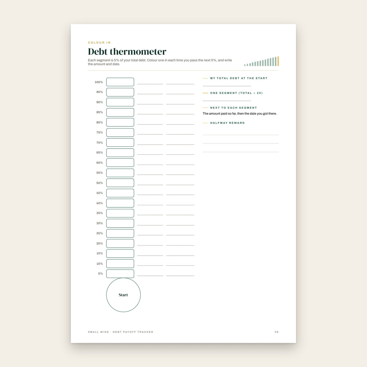 Colour-in debt thermometer printable