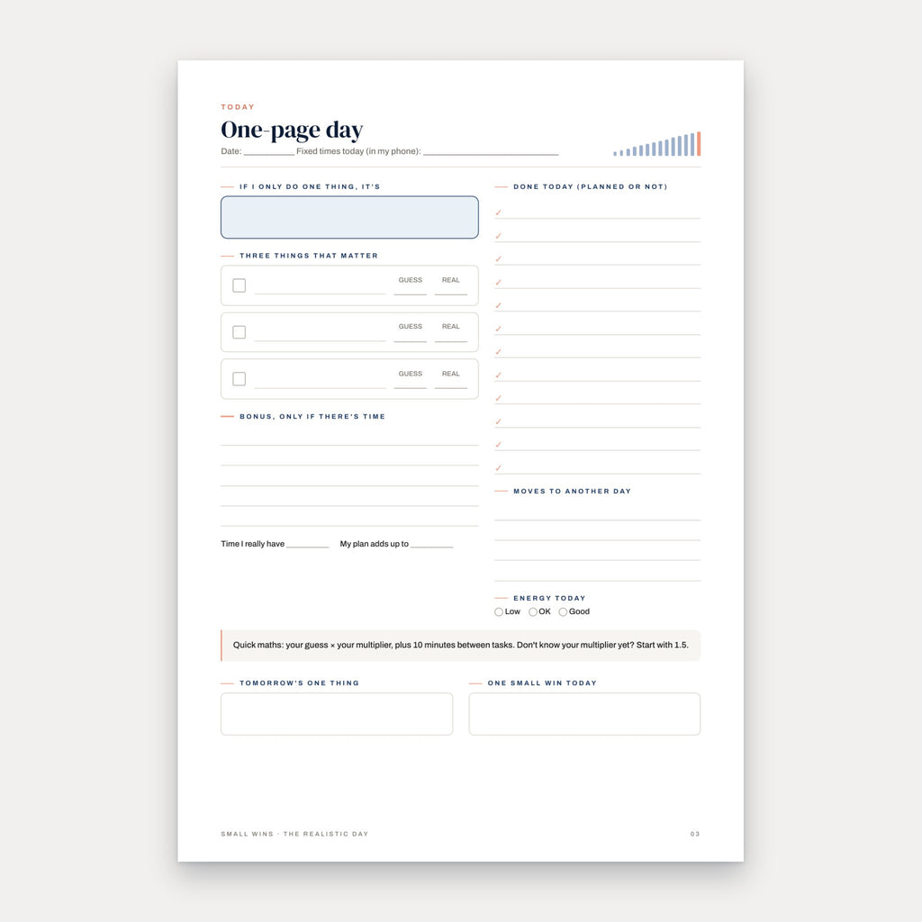 Printable one-page day with Must, Should and Could