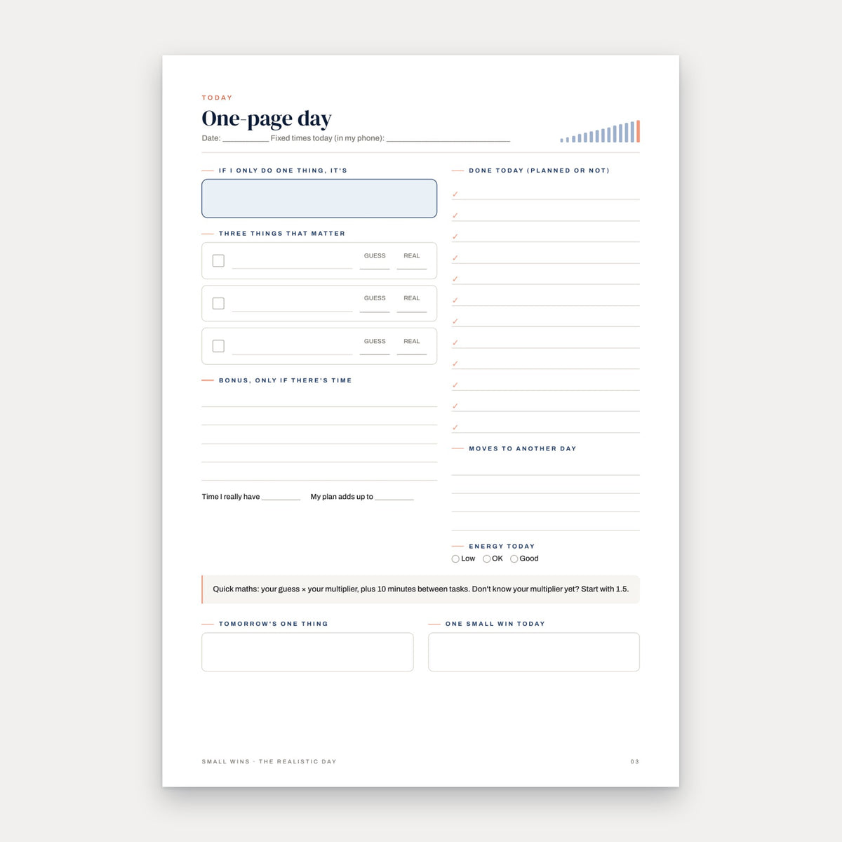Printable one-page day with Must, Should and Could