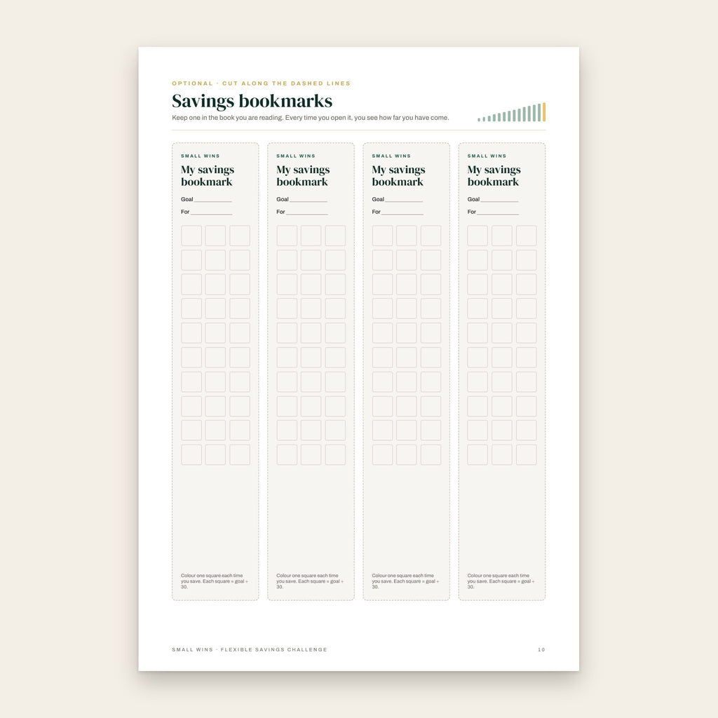 Printable savings bookmarks with colour-in squares