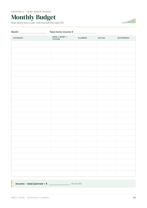 Monthly budget printable page